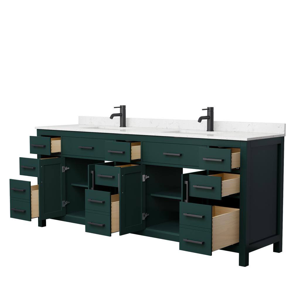 Wyndham Collection Beckett 84 in. W x 22 in. D x 35 in. H Double Sink Bathroom Vanity in Green with Carrara Cultured Marble Top WCG242484DGKCCUNSMXX