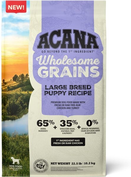 ACANA Wholesome Grains Large Breed Puppy Dry Dog Food， 22.5-lb bag