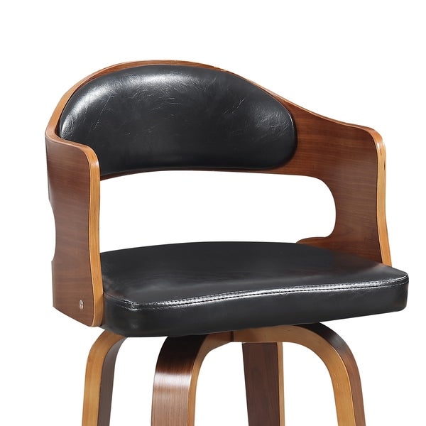 Wood and Faux Leather Mid-Century 27-Inch Swivel Counter Stool