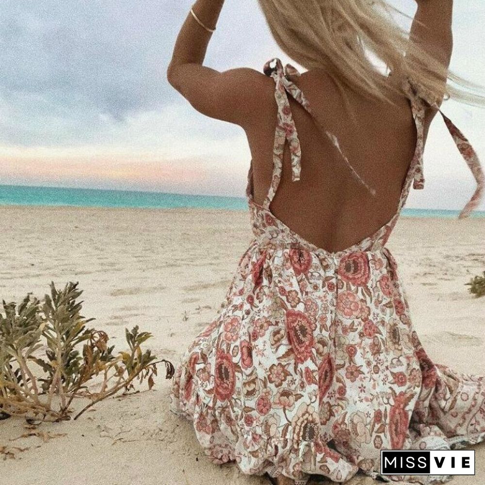 Women Summer Dress Off Shoulder Backless Printed Dress Beach Sundress Evening Party Clothes Dresses Womens Clothing Dresses