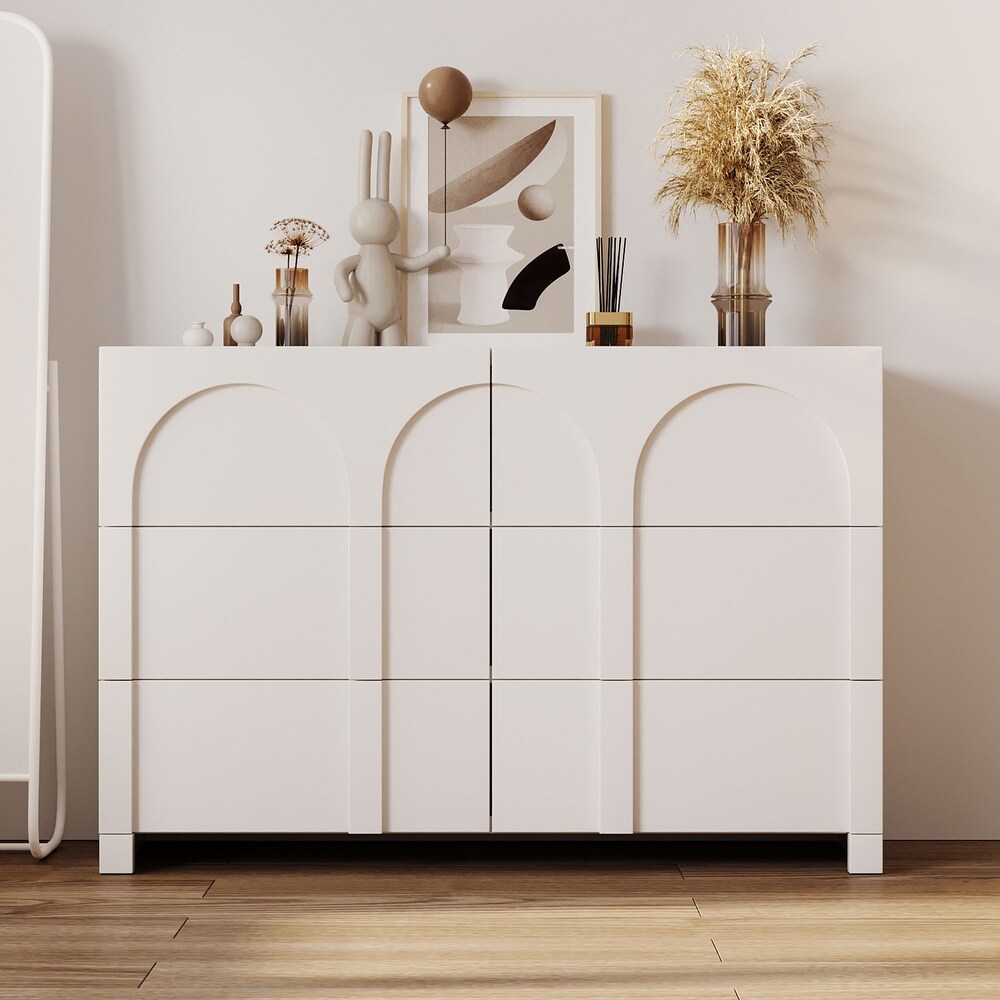 White Modern Style Rubber Wood Structure six Drawer Chest