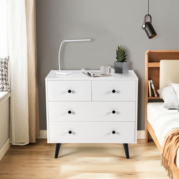 4 Drawer Dresser， Wooden Chest of Drawers， Freestanding Storage Cabinet with Legs and Metal Handles， Modern Storage Drawer - - 37668916