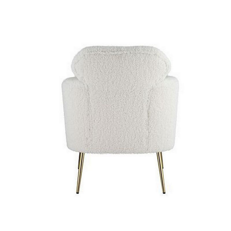 Accent Chair with Textured Fabric and Sleek Metal Legs， White and Gold