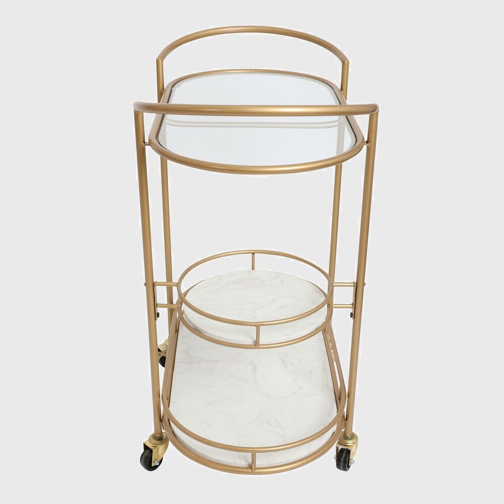 30 Inch 3 Tier Bar Cart with Matte Gold Metal Frame