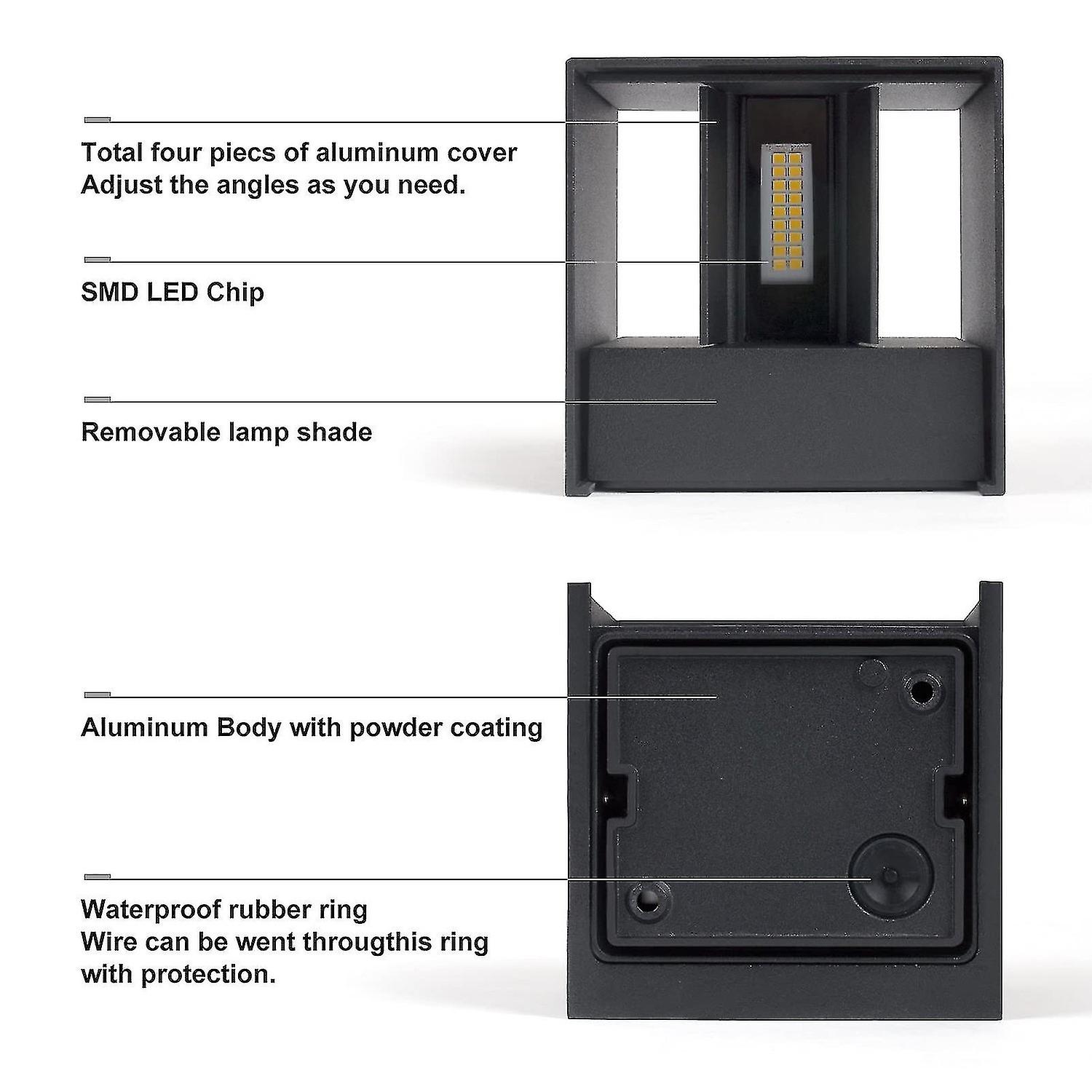 Led Wall Lamp 12w， Up And Down Modern Wall Lights， Outdoor Indoor Garden Wall Sconces，square Design，