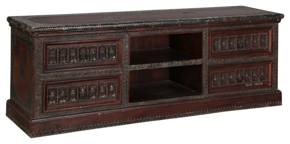 Traditional Tudor Mango Wood 67 quotTV Console Media Island   Traditional   Entertainment Centers And Tv Stands   by Sierra Living Concepts Inc  Houzz