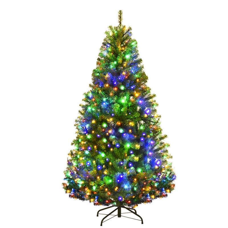 Premium Hinged Prelit Artificial Christmas Tree with Multi-Color LED Lights, 11 Lighting Modes, Metal Stand