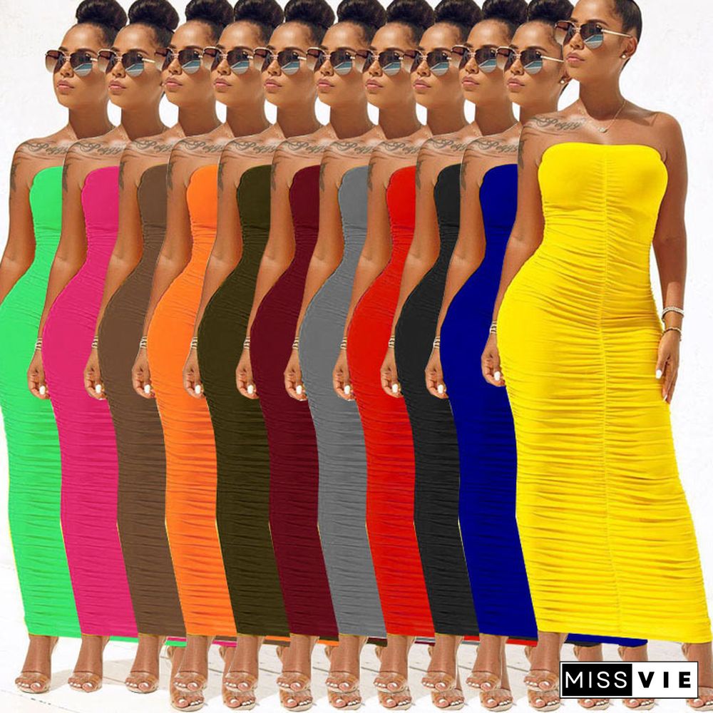 Summer Candy Color High Elastic Pleated Tube Top Dress