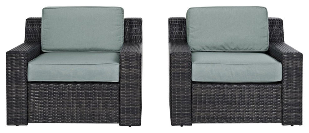 Beaufort Outdoor Wicker Seating With Mist Cushion  Set of 2   Tropical   Outdoor Lounge Chairs   by Virventures  Houzz