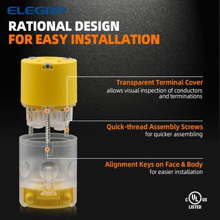 ELEGRP 15 Amp 125-Volt NEMA 5-15P5-15R Lighted Straight Blade Plug and Connector Set 2 Pole 3 Wire Grounding Yellow (10-Set) EPC31L-0710