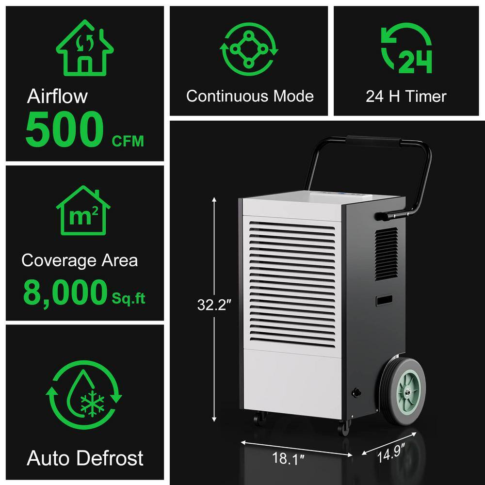 Zeus  Ruta 225 pt. 8000 sq. ft. Bucketless Commercial Dehumidifier in. Blacks with Drain Hose COMMER11271