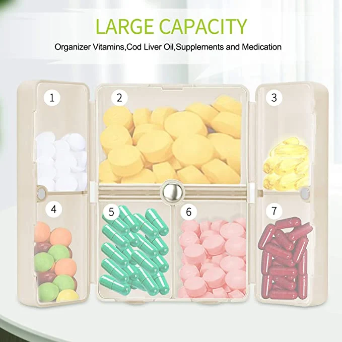 🔥 BIG SALE - 42% OFF🔥- Daily Pill Organizer, 7 Compartments Portable Pill Case Travel Pill Organizer,[Folding Design]Pill Box