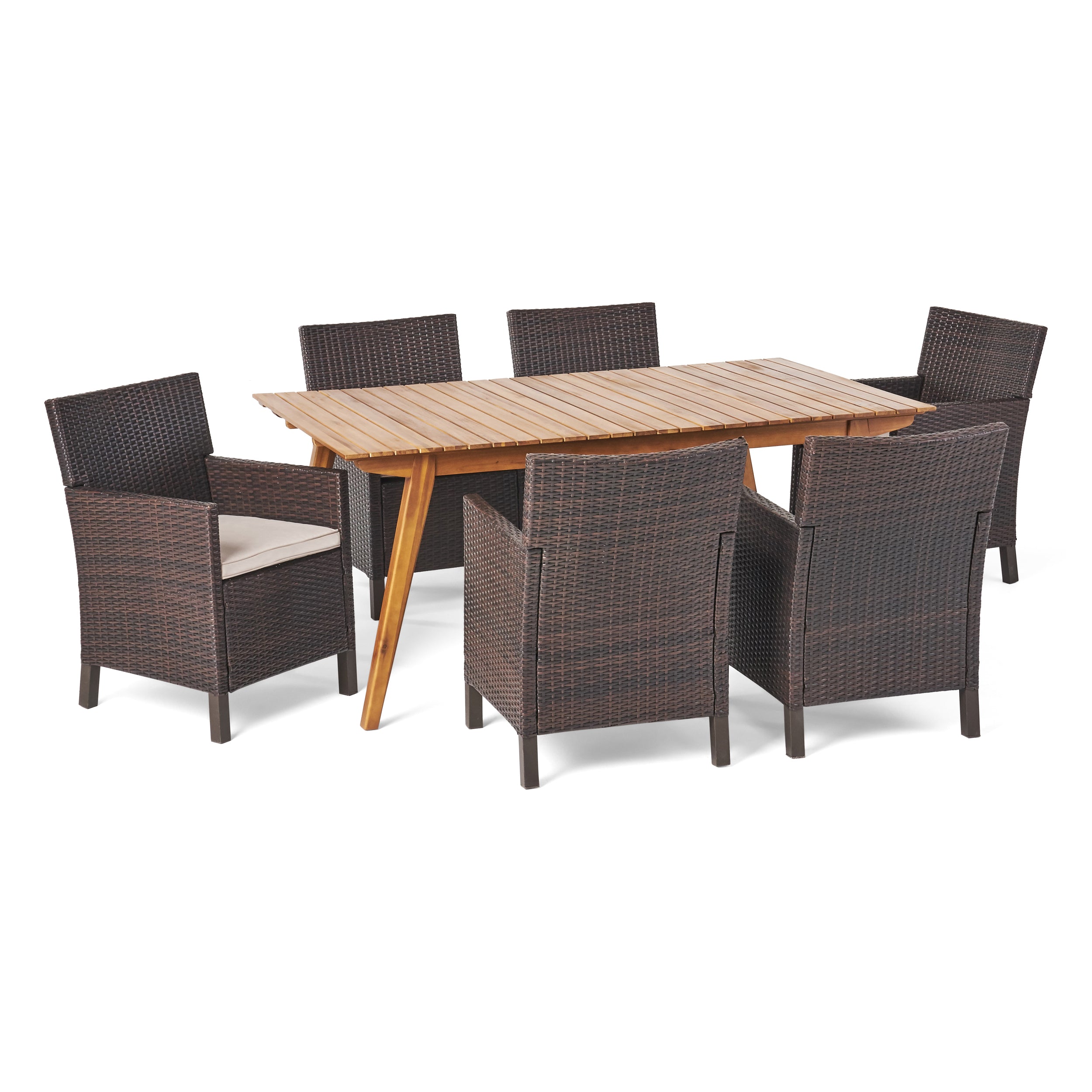 Denmark Outdoor 7 Piece Teak Finished Acacia Wood Rectangular Dining Set