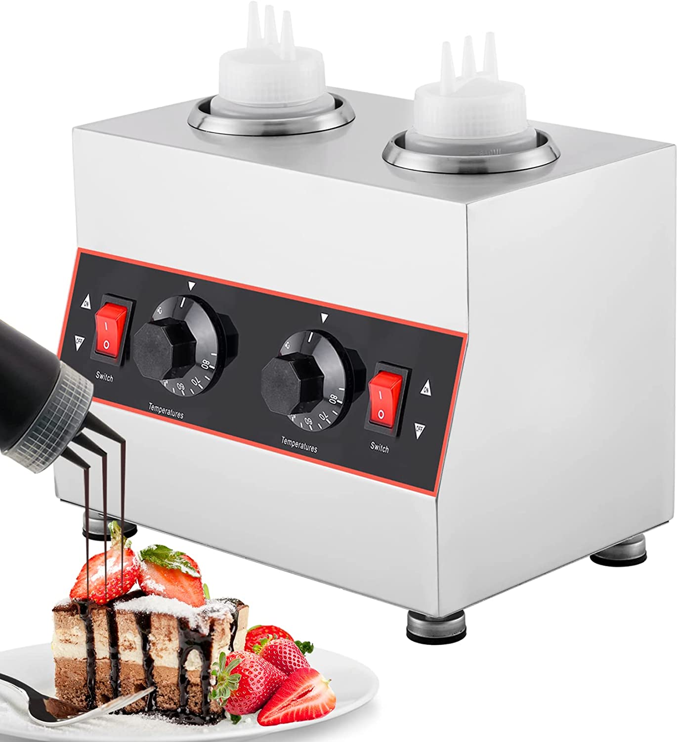 INTSUPERMAI Electric Sauce Warmer 2 Bottles Chocolate Sauce Heater