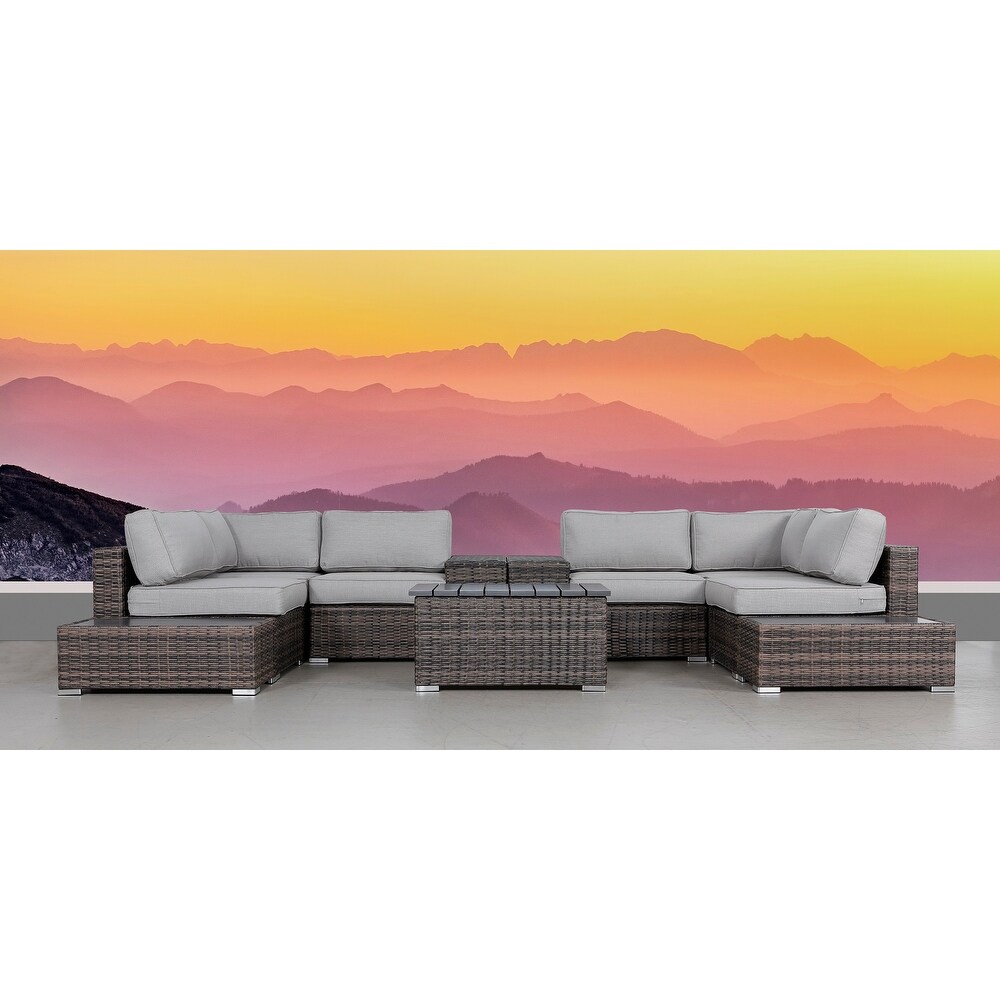 11 Piece Rattan Sectional Seating Group with Cushions - Overstock - 34169422