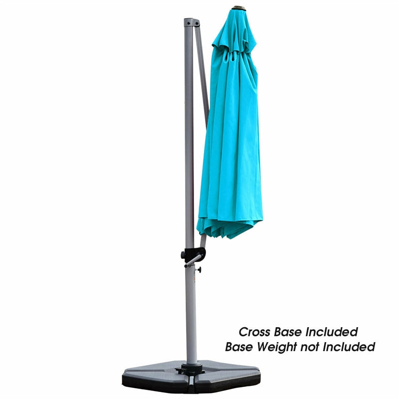 11 FT Patio Offset Cantilever Umbrella 360° Rotation Tilt with Cross Base & Crank Handle