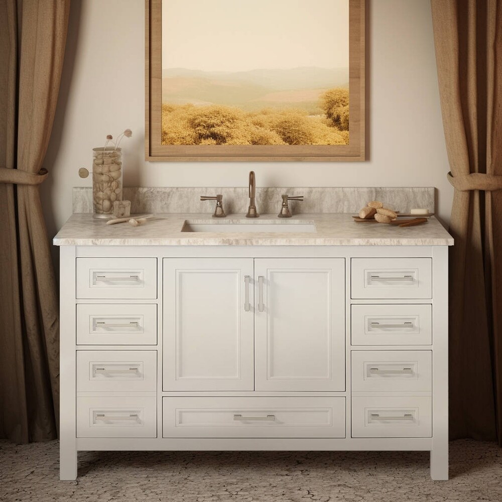 Vines 48 in. White Bathroom Vanity with Carrara Marble Top