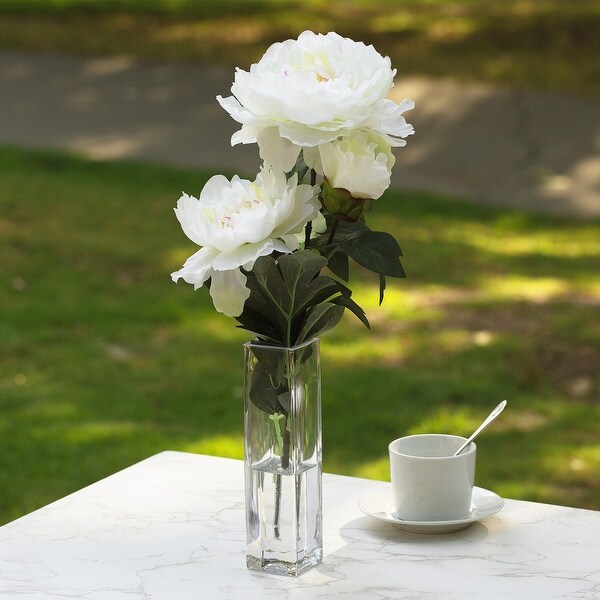 Enova Home Artificial Silk Peony Flower in Clear Glass Vase Large Peony Flower with Vase For Home Office Decoration