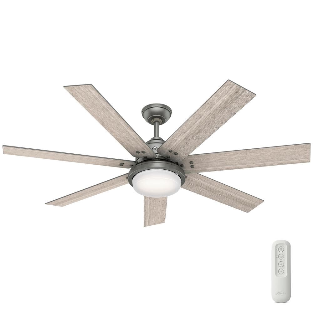 Hunter Whittington 60 in LED Indoor Matte Silver Ceiling Fan with Light and Remote