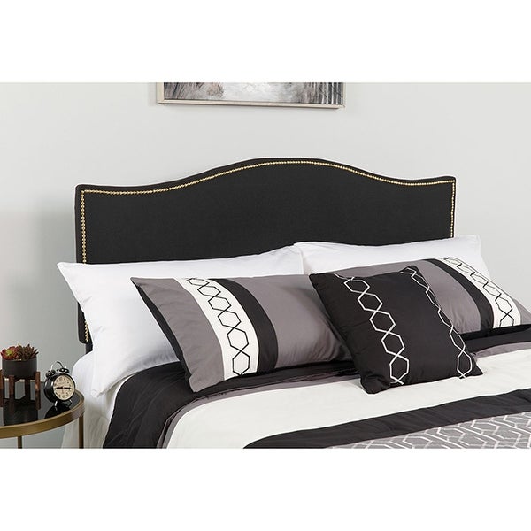 Offex Upholstered Queen Size Headboard with Accent Nail Trim in Black Fabric - - 27413772