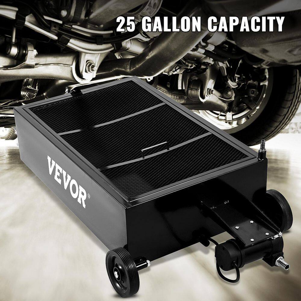 VEVOR Oil Drain Pan 25 Gal. Steel Low Profile Oil Change Tank Foldable Hand with Electric Pump Hose Swivel Casters for Car SUV QCPYP25JLDDYLBYC1V0