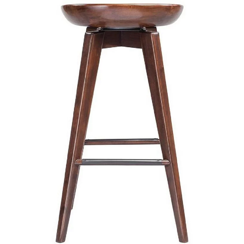 Contoured Seat Wooden Frame Swivel Barstool with Angled Legs， Natural Brown