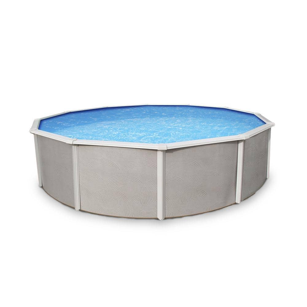 Blue Wave Belize 24 ft. Round x 52 in. Deep Metal Wall Above Ground Pool Package with 6 in. Top Rail NB3034