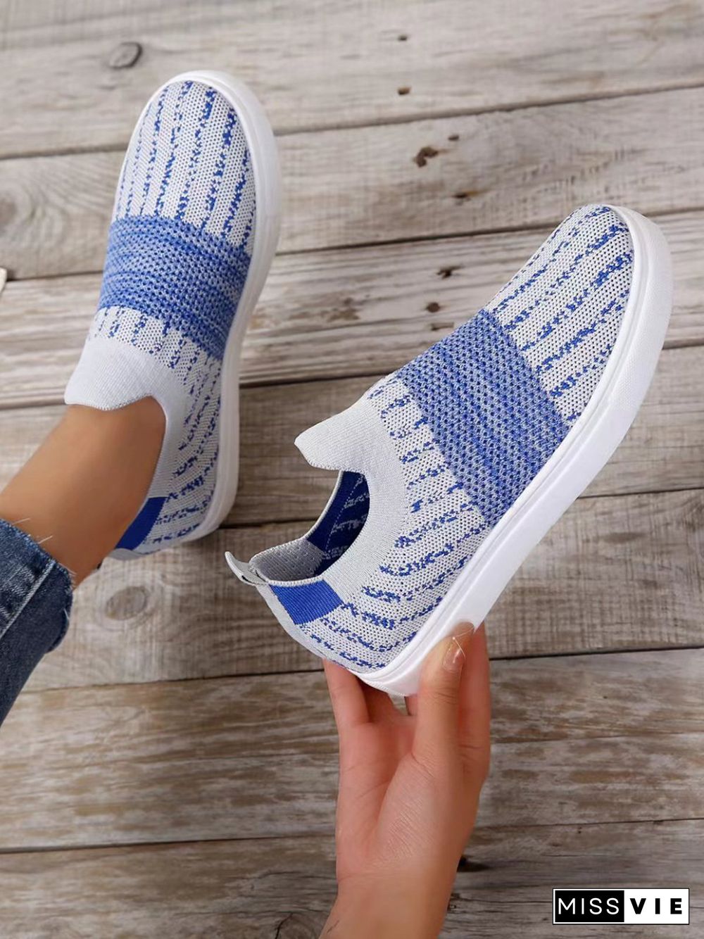 Blue Striped Contrast Flyknit Flats