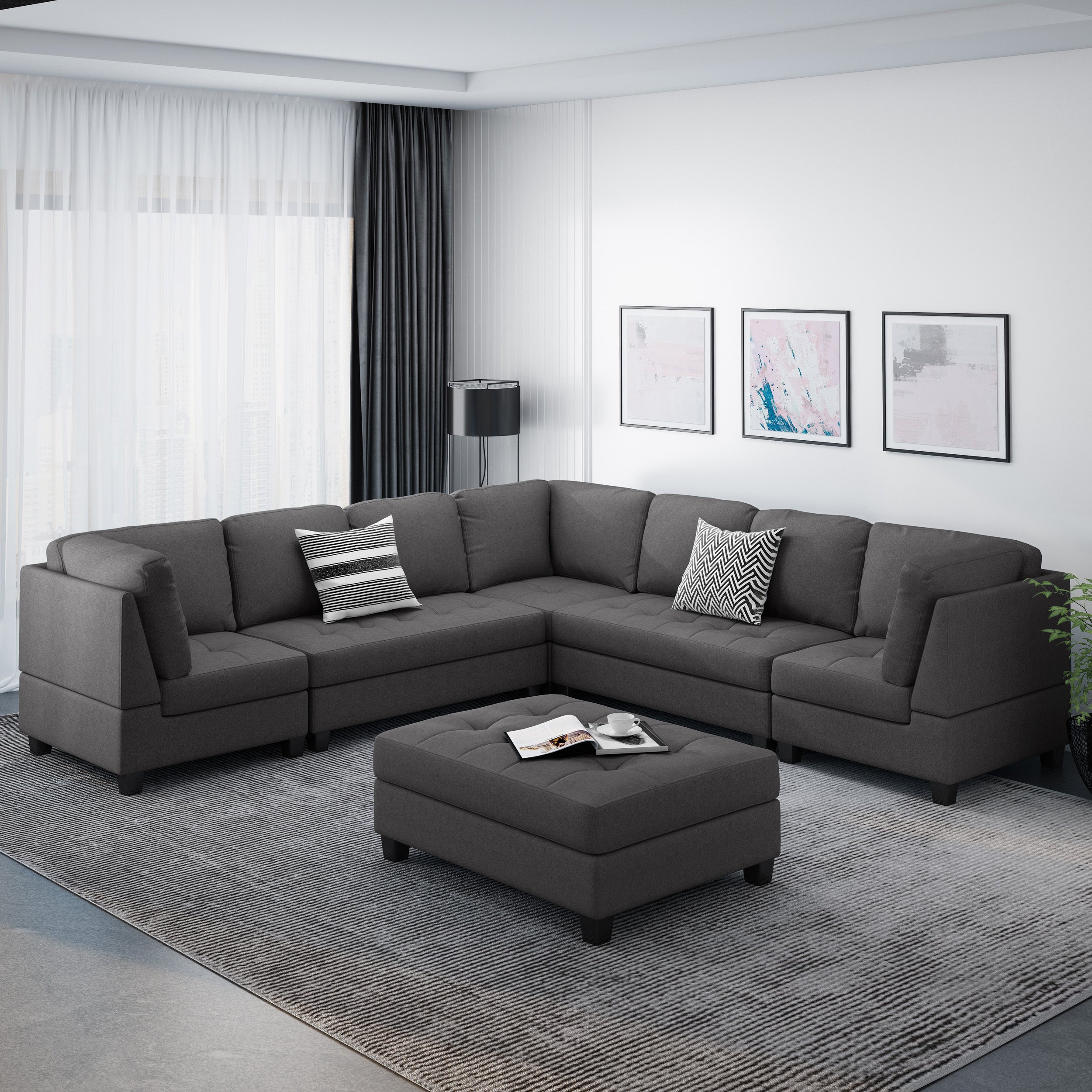 Jakyri Contemporary 7 Seater Fabric Sectional