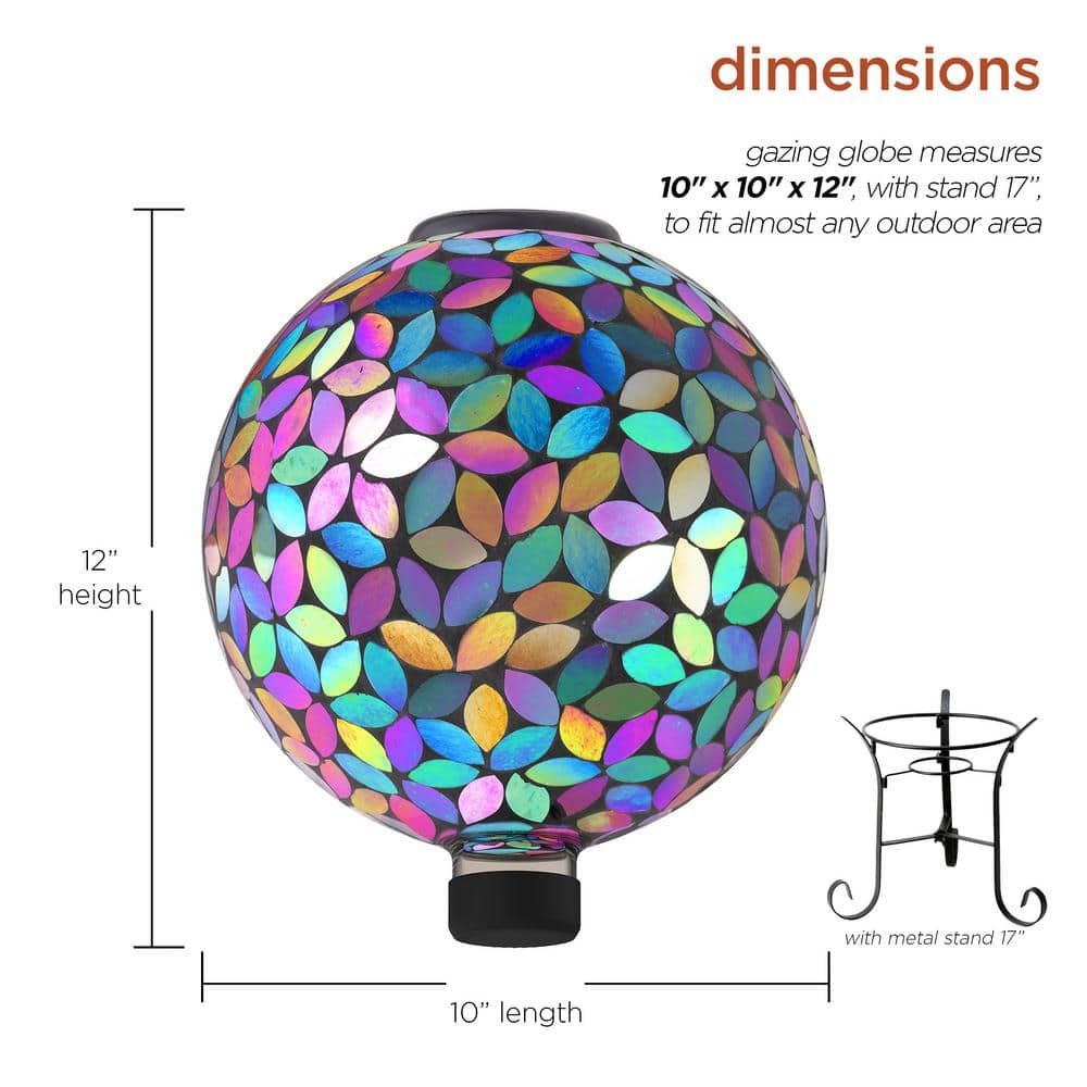 Alpine Corporation Outdoor Solar Powered Glass Mosaic Gazing Globe with Metal Stand Yard Decoration, Purple GRS122A-SLR