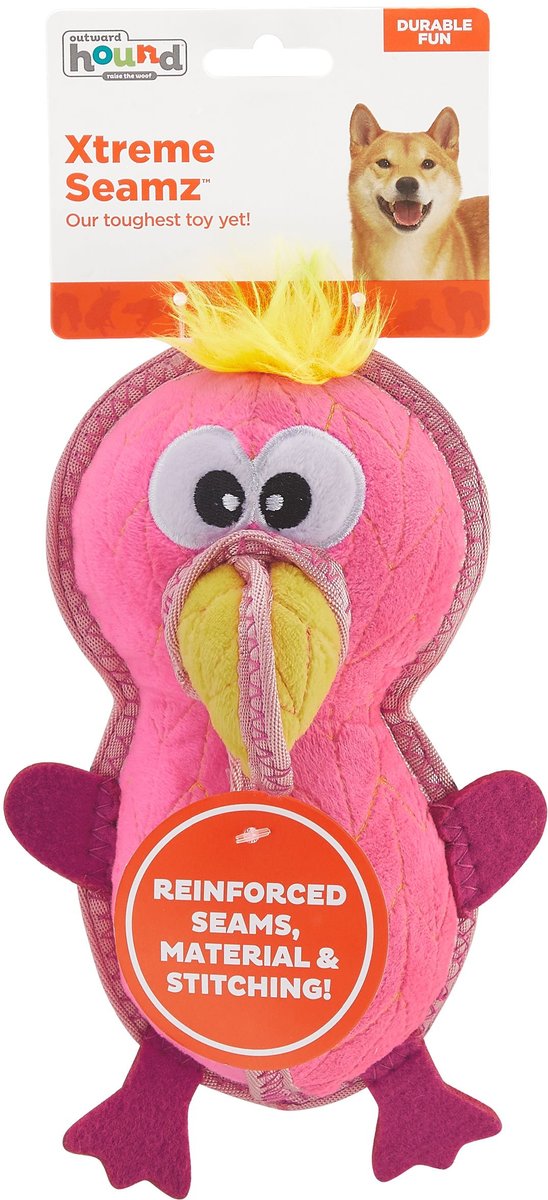 Outward Hound Xtreme Seamz Flamingo Squeaky Durable Dog Toy， Pink， Medium