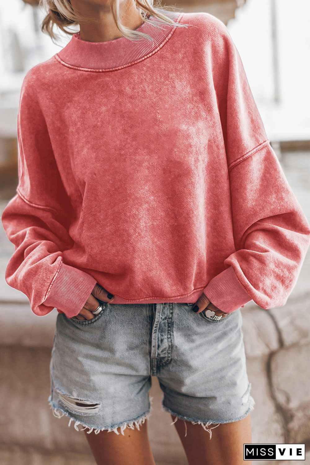 Drop Shoulder Crew Neck Pullover Sweatshirt