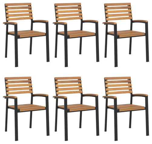 vidaXL Patio Chair 6 Pcs Stackable Dining Chair Solid Wood Acacia and Metal   Industrial   Outdoor Dining Chairs   by vidaXL LLC  Houzz