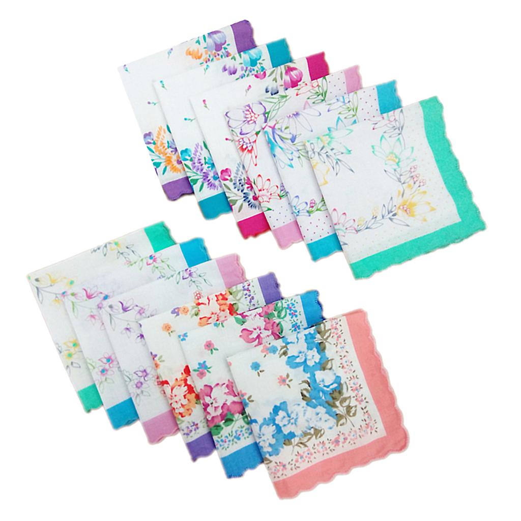 12x Womens Handkerchiefs Cotton  Towel Square Hanky Gift Set 30x30cm