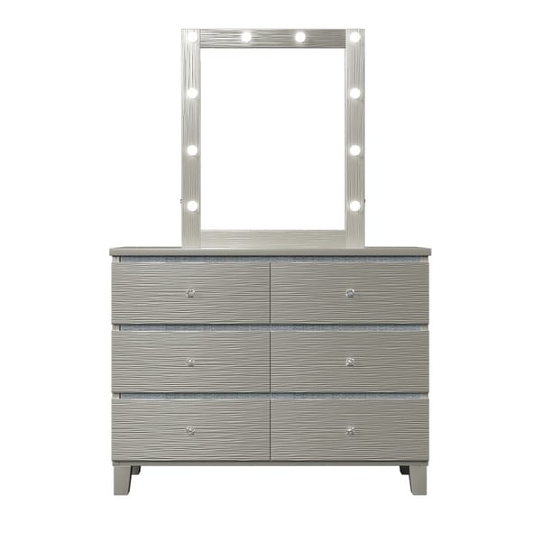 Champagne Silver 5 Pieces Bedroom Sets BedandNightstand*2 DresserandMirror - - 37516416