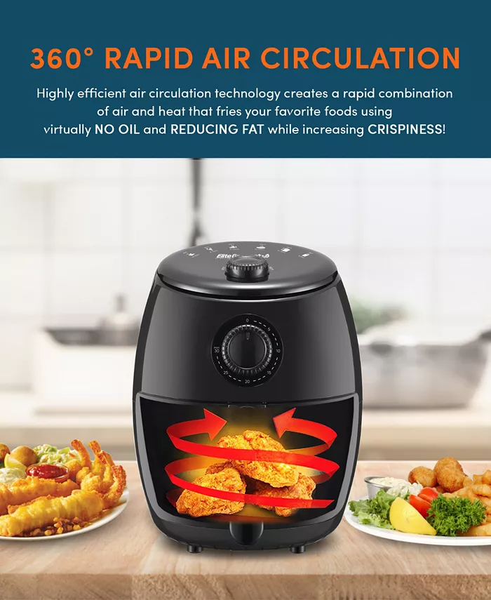 Elite Gourmet 2.1Qt. Compact Electric Hot Air Fryer with Timer and Temperature Controls 1000W