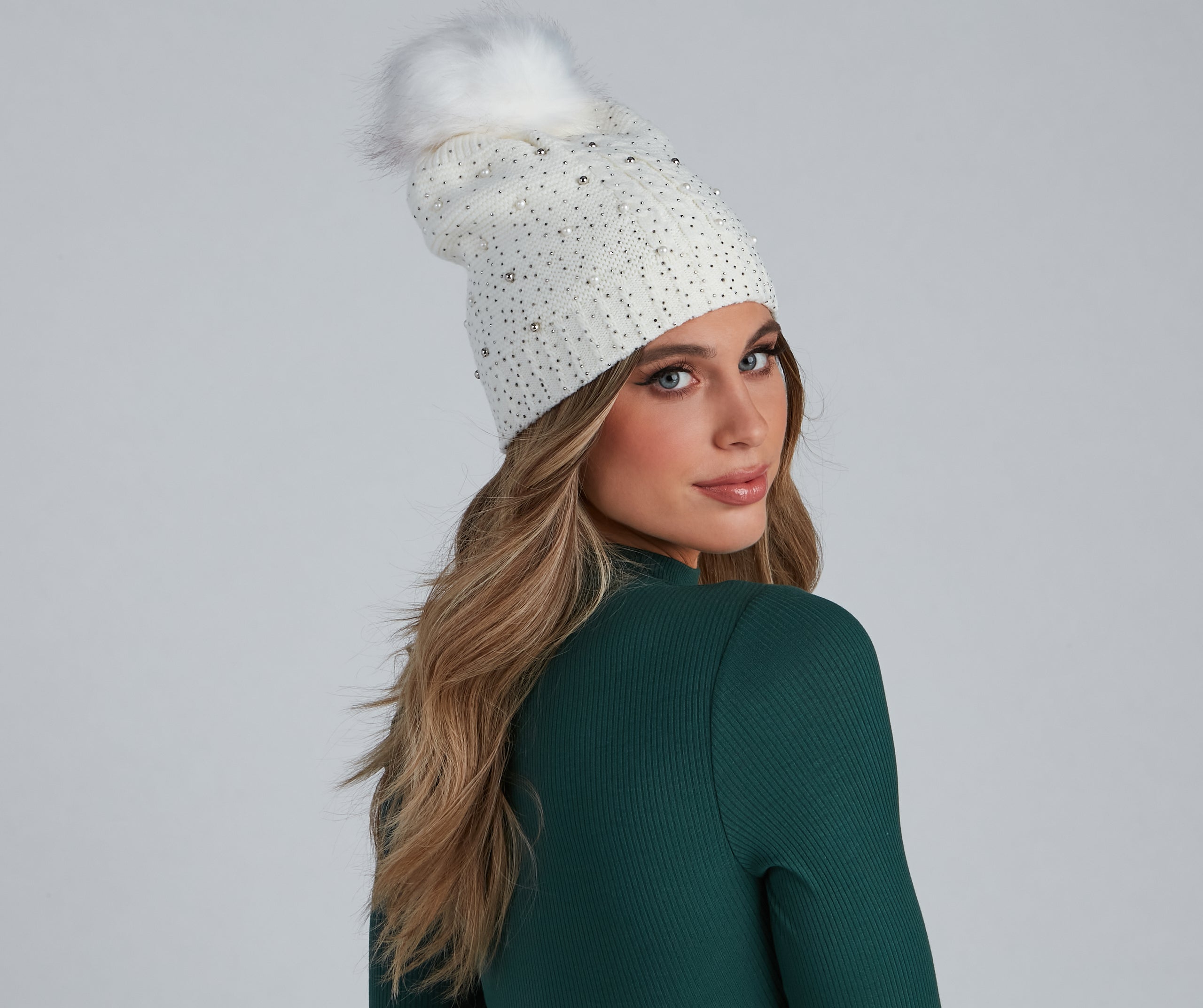 Rhinestone And Pearl Luxe Knit Beanie