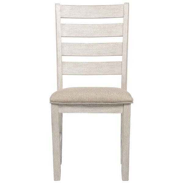 Fabric Dining Side Chair with Ladder Back， Set of 2， White and Brown - 39 H x 22 W x 18 L