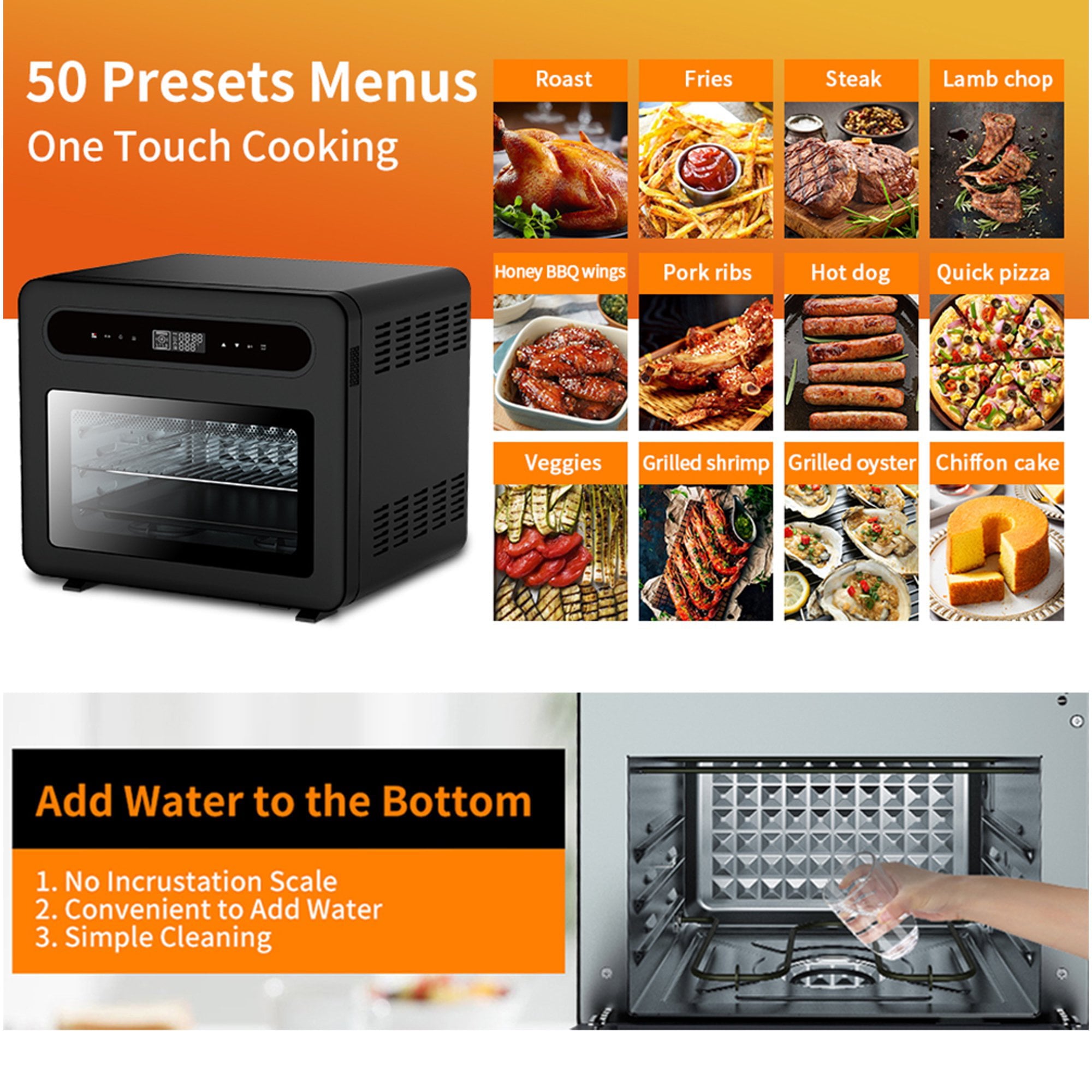 Geekchef Steam Air Fryer Toaster Oven Combo,26 QT Convection Oven Countertop Oven with 50 Cooking Presets,Roast,Broil,Steam,Dehyd