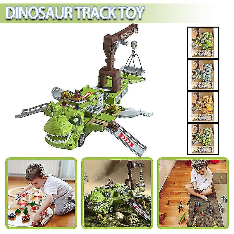 Dinosaur Transforming Engineering Truck Track Toy Set With Lights And Music