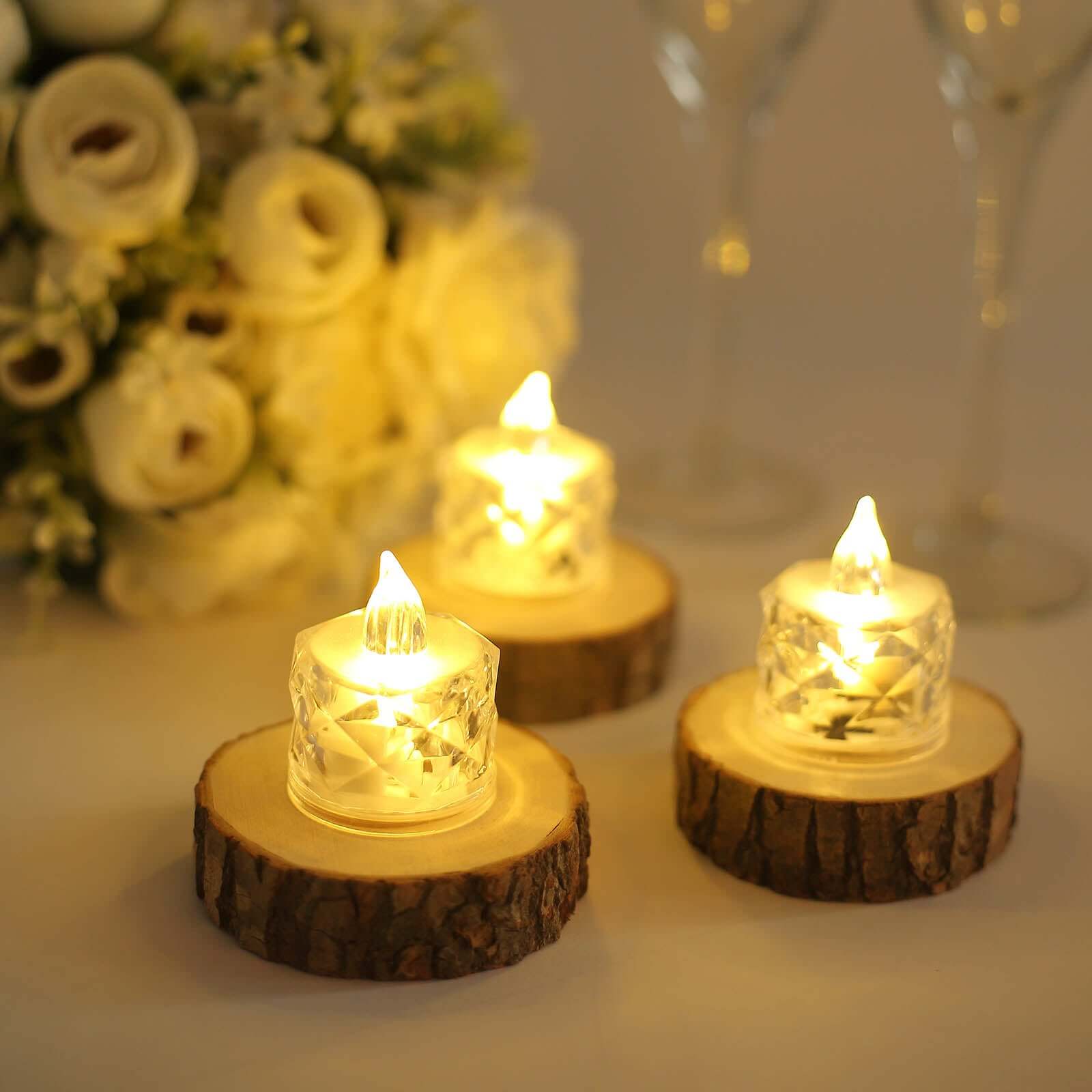 12 Pack Warm White Diamond Battery-Operated LED Tealight Candles, Decorative Flameless Tea Lights 2