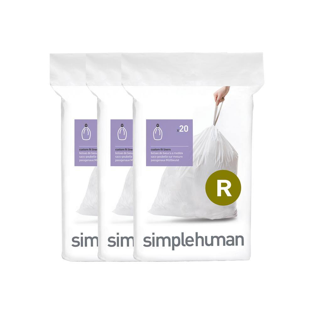 simplehuman 2.6 Gal. Custom Fit Trash Can Liner Code R (60-Count) (3-Packs of 20 Liners) CW0253