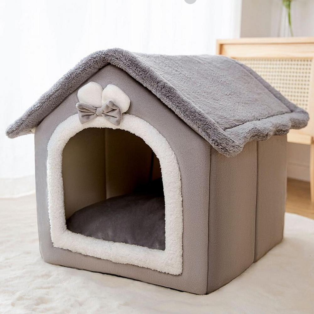 Portable Cat Dog Cozy Condo House， 39 x 32 x 34 cm Foldable Indoor Outdoor Kitten Puppy Kennel House With Anti-Slip Waterproof Bottom， Removable Washable Soft Pet Tent Shelter for Small fitting