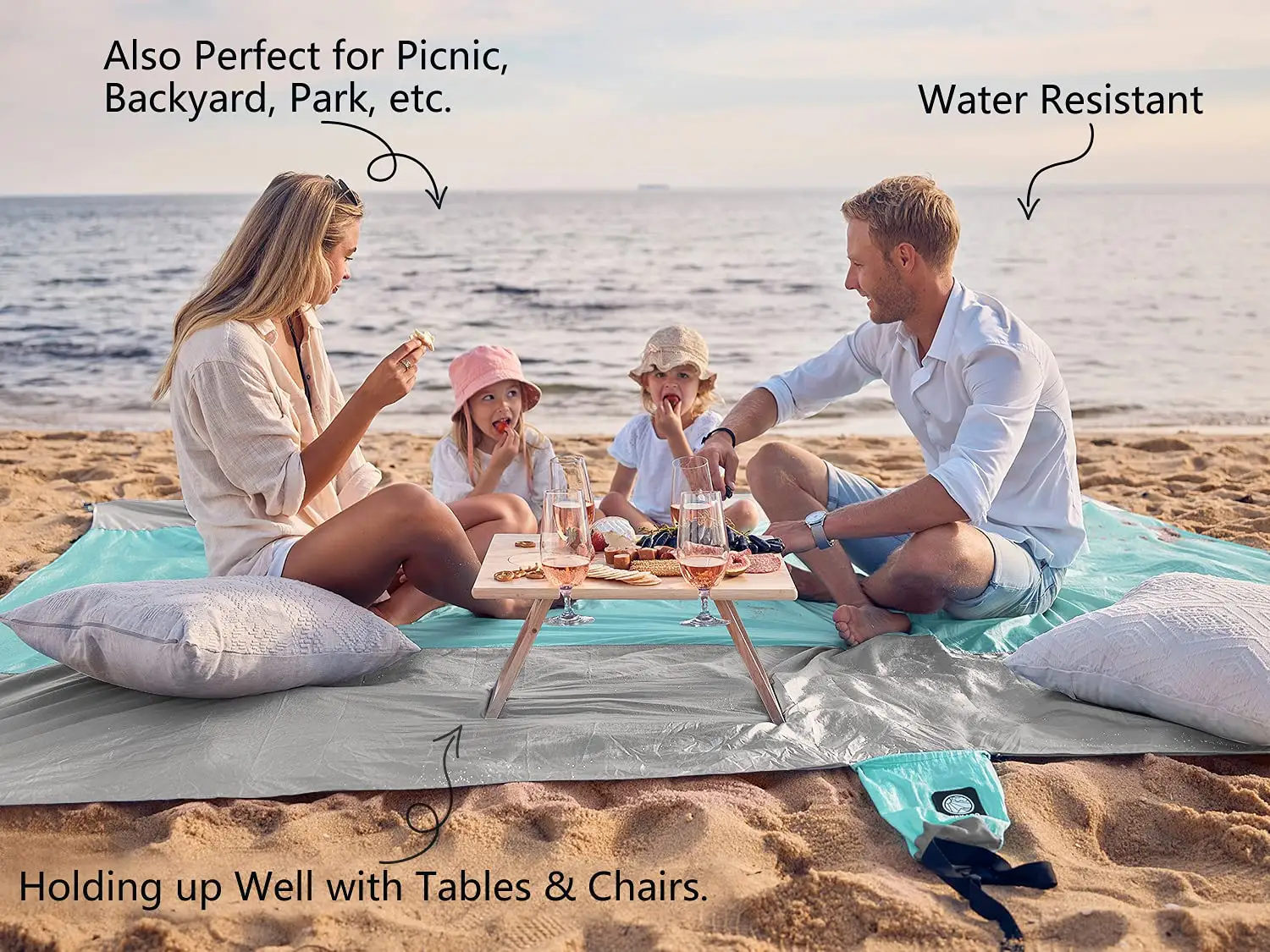 Free Sample Quick Dry Extra Large Beach Mat Blanket With 4 Stakes   Pockets Sand Proof Camping Picnic Mat