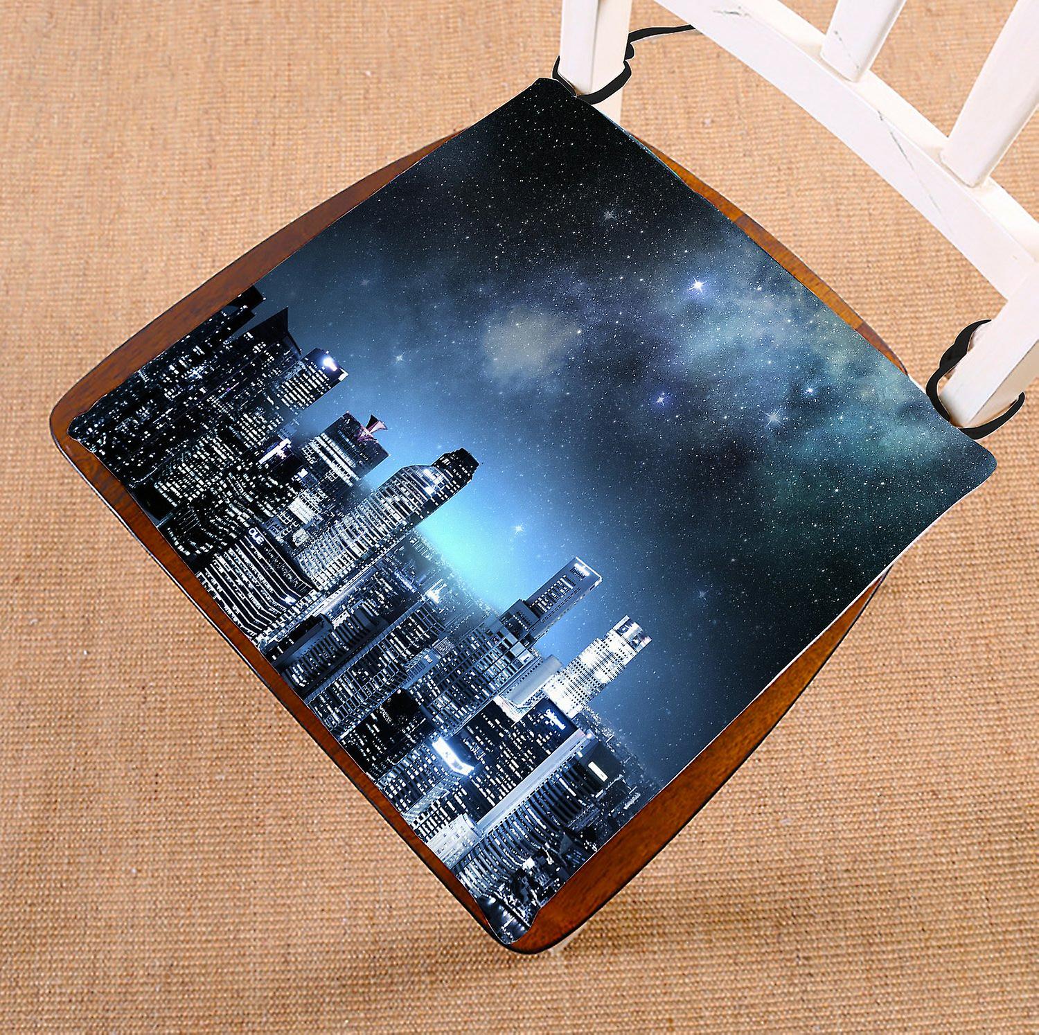 Night Sky Chair Pad， City Skyline Under A Starry Sky Seat Cushion Chair Cushion Floor Cushion 45x45 Cm