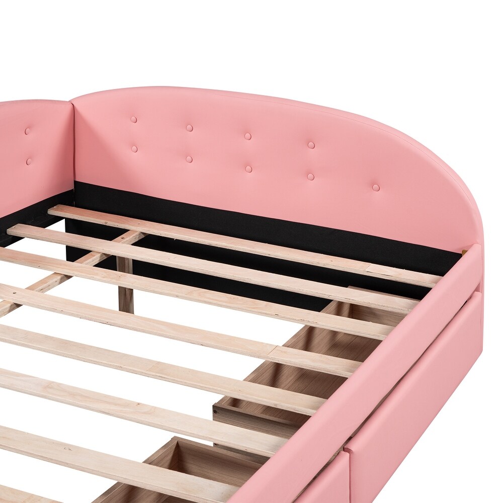 Pink Full Size PU Upholstered Tufted Daybed Wood Platform Bed Frame