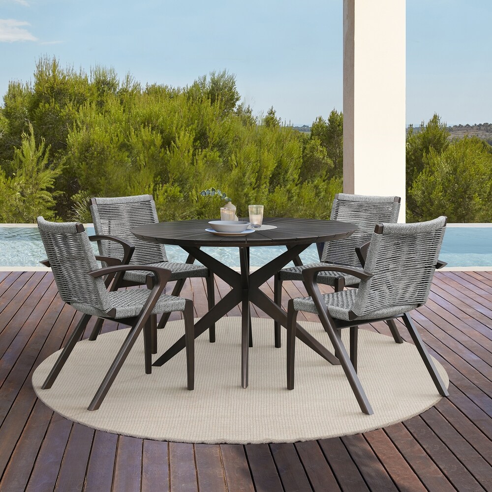 Sachi Eucalyptus Solid Wood Round Outdoor Dining Table with Concrete Accent