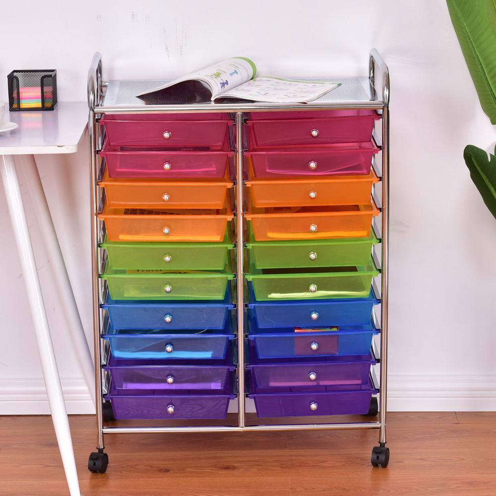 Boyel Living 20 Plastic Drawers Multi-Color Storage Rolling Cart Studio Organizer HYSN-56501RB