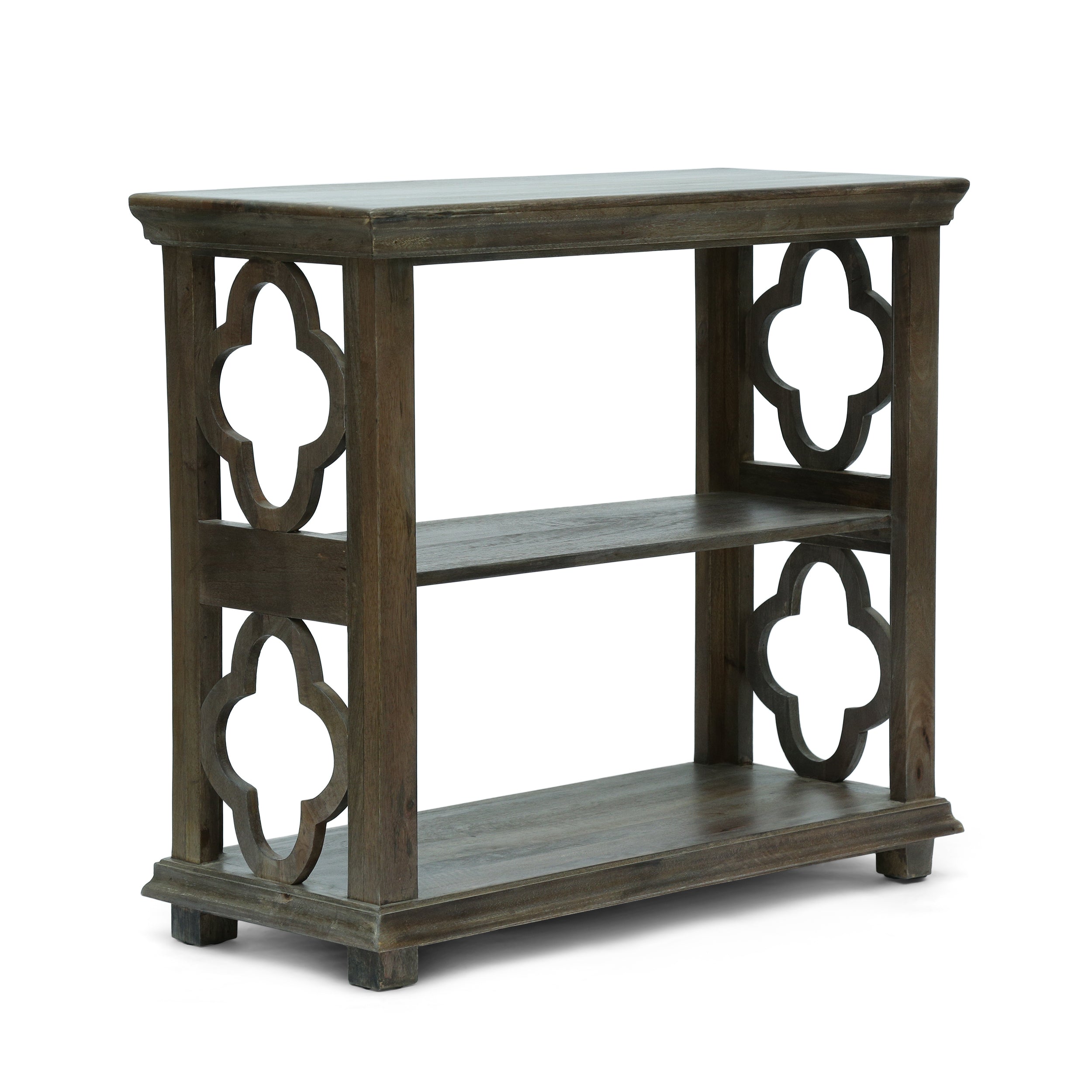 Castalia Traditional Handcrafted 2 Shelf Mango Wood Etagere Bookcase, Gray