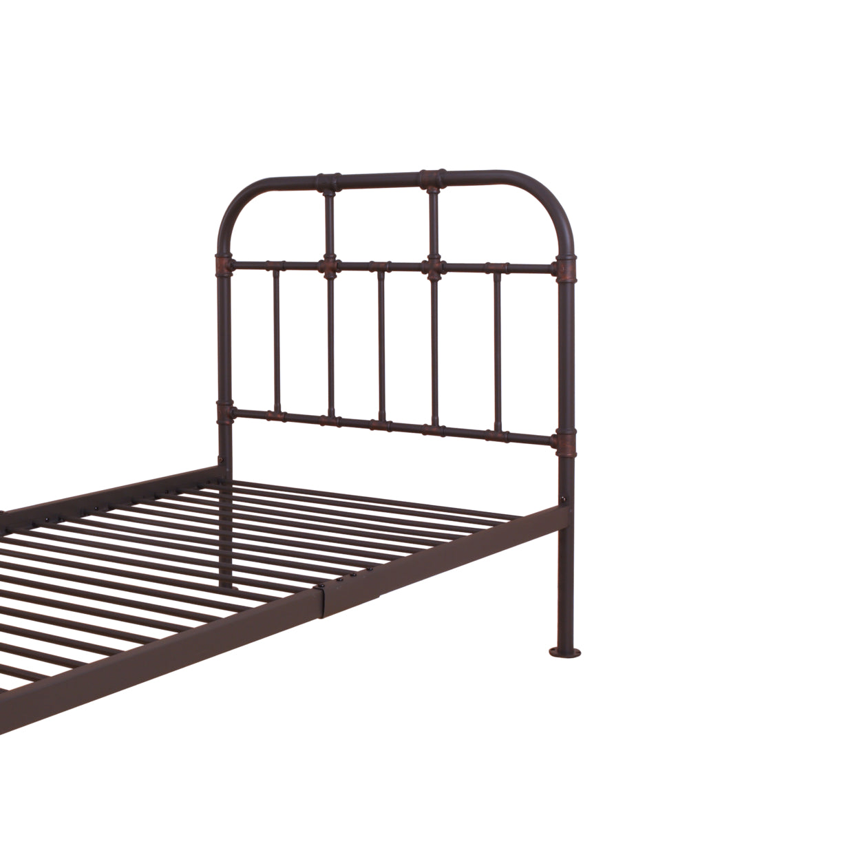 Industrial Style Metal Twin Size Bed with Pipe Inspired Frame, Brown- Saltoro Sherpi